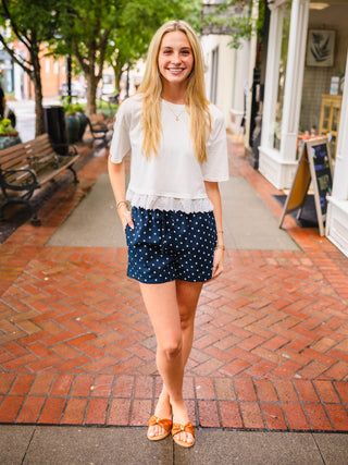 Short Sleeve Eyelet Hem Top