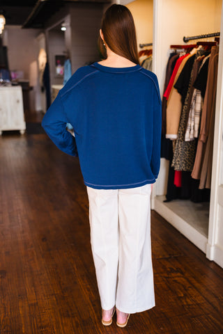 Crew neck ribbed LS top
