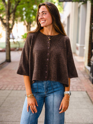 Brown half sleeve button down sweater