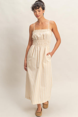 Striped spaghetti strap midi dress