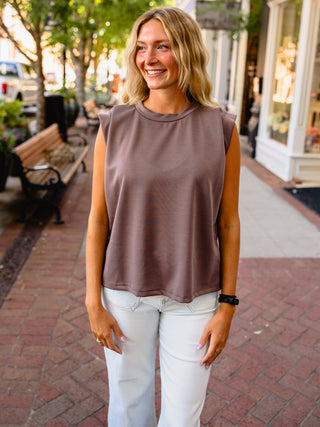 Mocha shoulder folded sleeve top