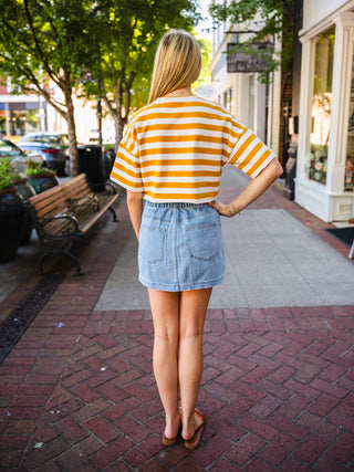 Mustard Stripe Short Sleeve Cropped Tee