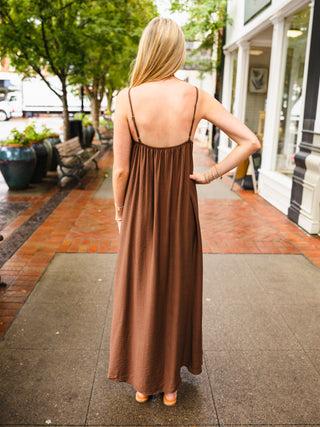 Brown pleated midi dress