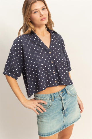 SS polka dot button down shirt