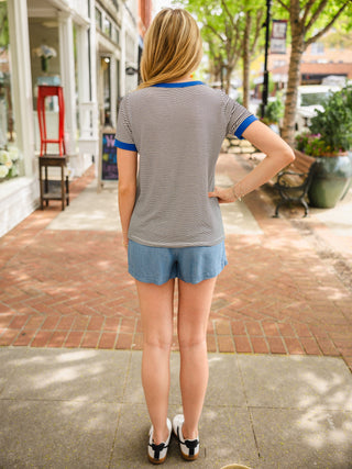SS striped contrast tee