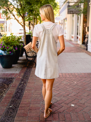 Denim striped overall dress