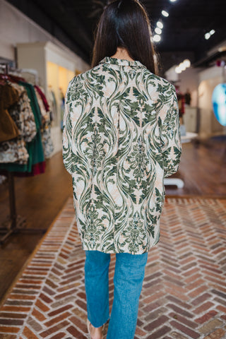 Olive print LS blouse