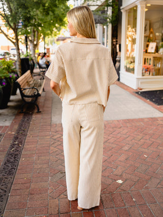 Taupe stripe SS pullover