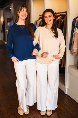 Crew neck ribbed LS top