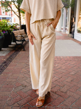 Taupe stripe wide leg pants