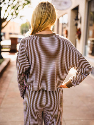 Truffle & white casual stripe LS top
