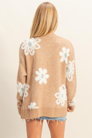 Taupe floral print cardigan