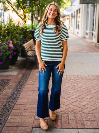 Stripe Half Puff Sleeve Top