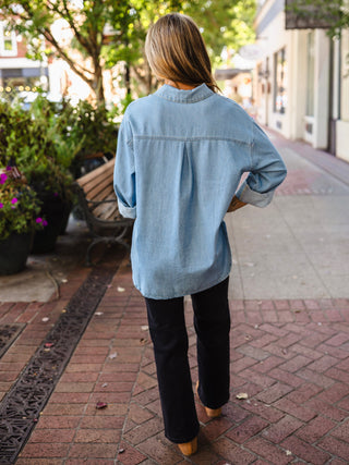 Collared button down western denim shirt
