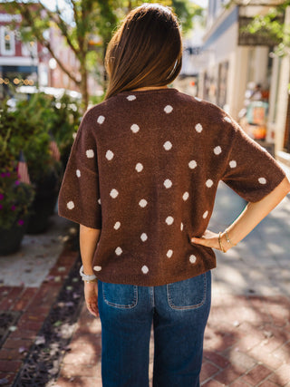 Brown & white polka dot SS cardigan