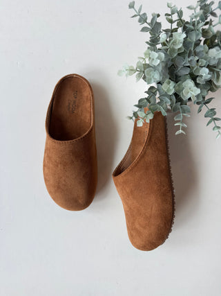 Faux suede slip on mule