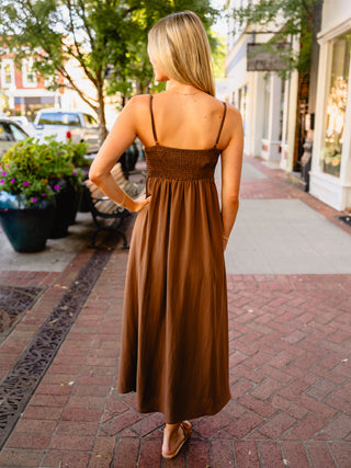 Dark brown pintuck detail sundress