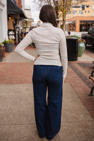 Cream mock neck LS top