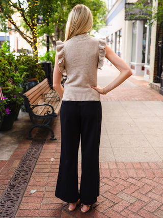 Oatmeal Ruffle-Detail Mock-Neck Sweater