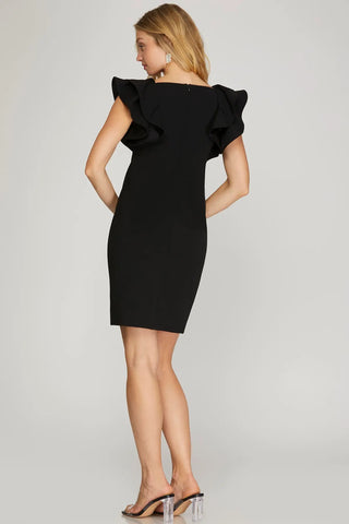 Ruffle sleeve square neck dress