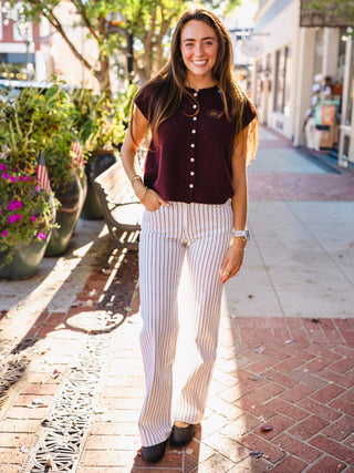 Off white & black striped high rise jeans