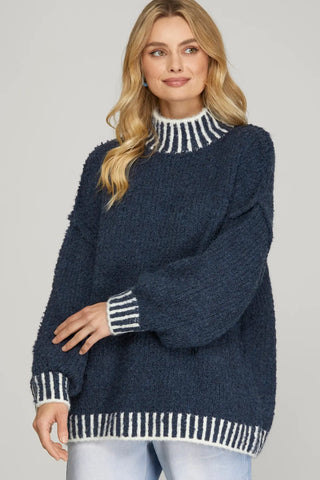 Navy contrast stitch sweater