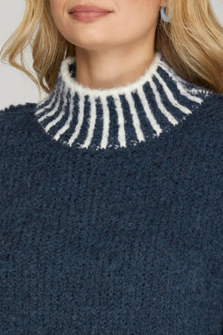 Navy contrast stitch sweater