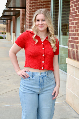 SS button front cropped sweater