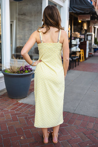 Butter & white polka dot midi dress