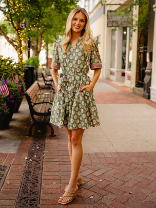 Green print SS dress