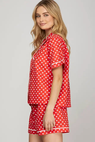 Red heart pajama top