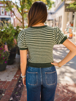 Green stripe button down cardigan