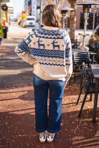 Taupe & blue deer print cardigan