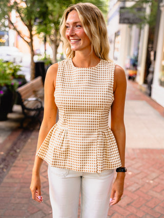 Entro Tan gingham check sleeveless top