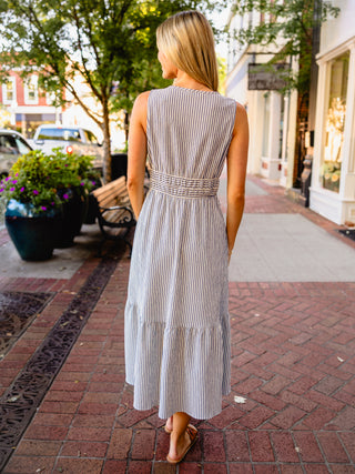 Navy stripe seersucker midi dress