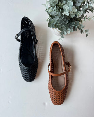 Woven mary jane flats