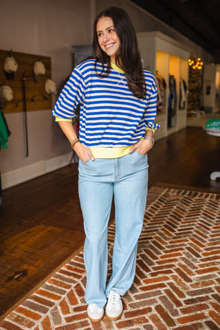 Striped half sleeve knit top