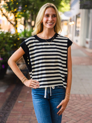 Black & ivory striped sleeveless top