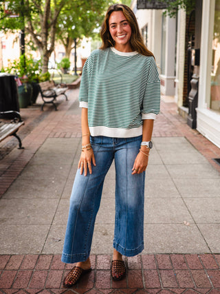 Hunter green striped pullover