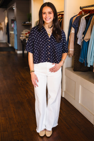SS polka dot button down shirt