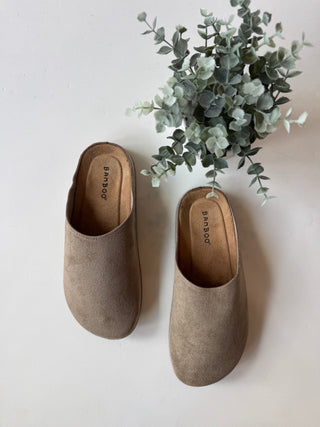 Faux suede slip on mule in oatmeal