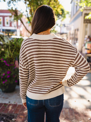Mocha striped half zip pullover