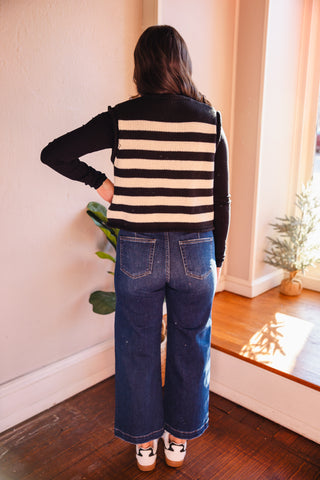 Sleeveless striped button down cardigan