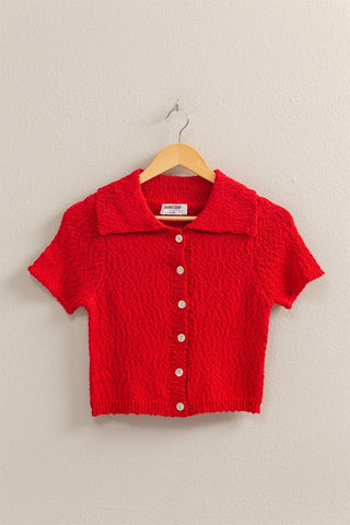 SS button front cropped sweater