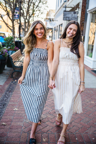 Striped spaghetti strap midi dress
