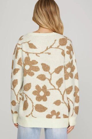 Cream & taupe print sweater