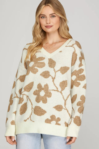 Cream & taupe print sweater