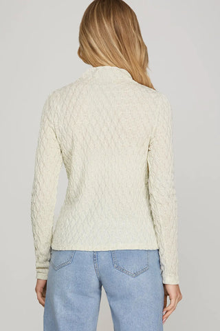 Cream mock neck LS top