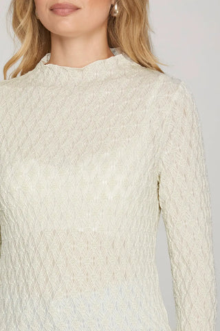 Cream mock neck LS top