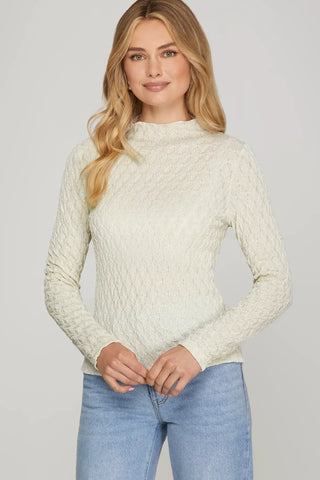 Cream mock neck LS top